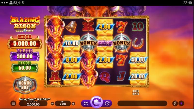 Bison themed slot with mega, major and minor jackpot labels
