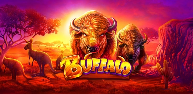 Slot artwork with a buffalo herd at sunset