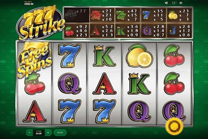 Fruit and lucky seven slot reels with a free spins symbol