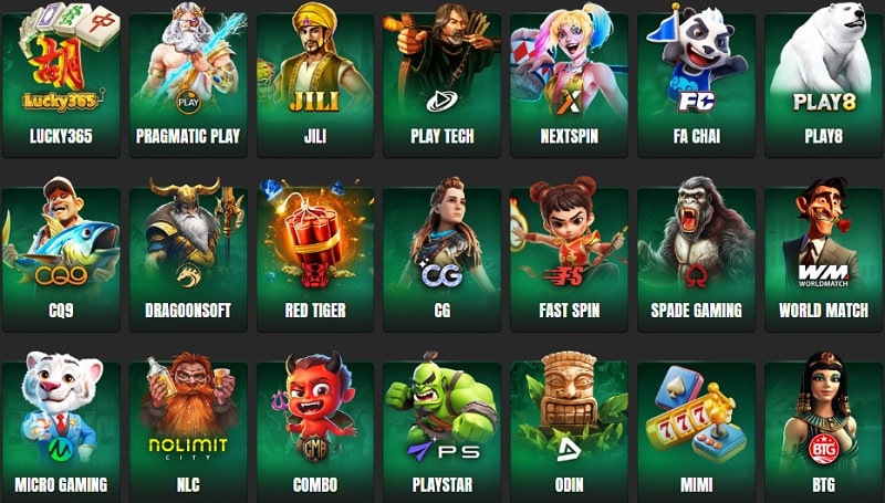 Grid of slot provider logos in the game lobby