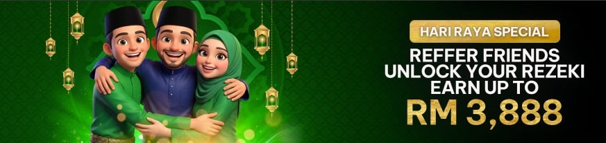 Refer friends promotion banner with Hari Raya family