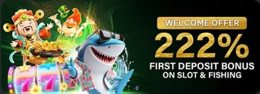 Welcome offer banner for first deposit bonus on slots and fishing