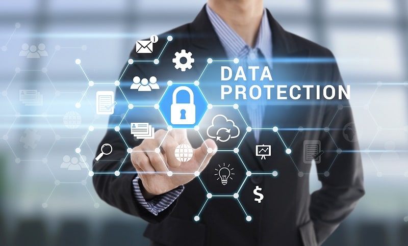 Data protection graphic with a padlock icon