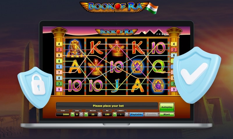 Laptop slot screen with security shield icons