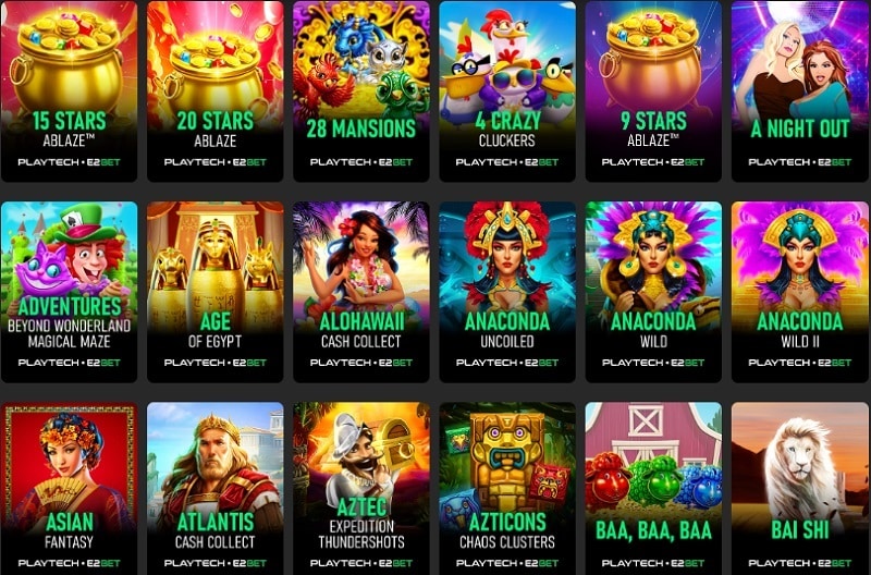 Slot game tiles shown in the site game lobby