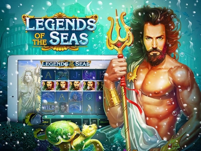 Sea god with a trident on underwater slot artwork