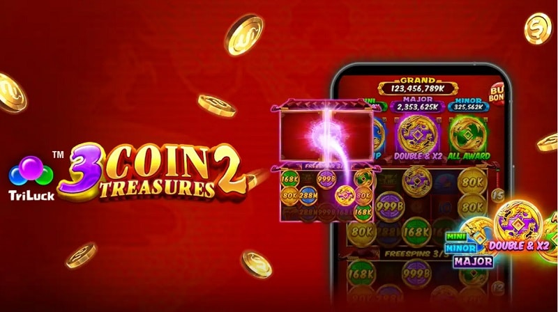 Slot artwork with a phone showing jackpot coin symbols