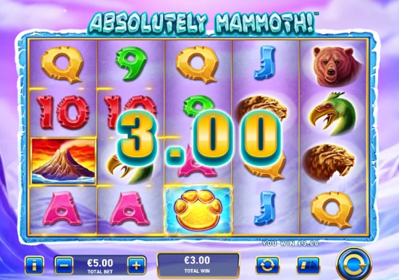 Ice age animal themed slot reels with a win overlay