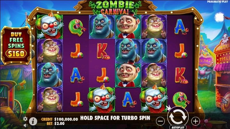 Zombie themed Pragmatic Play slot with a carnival background